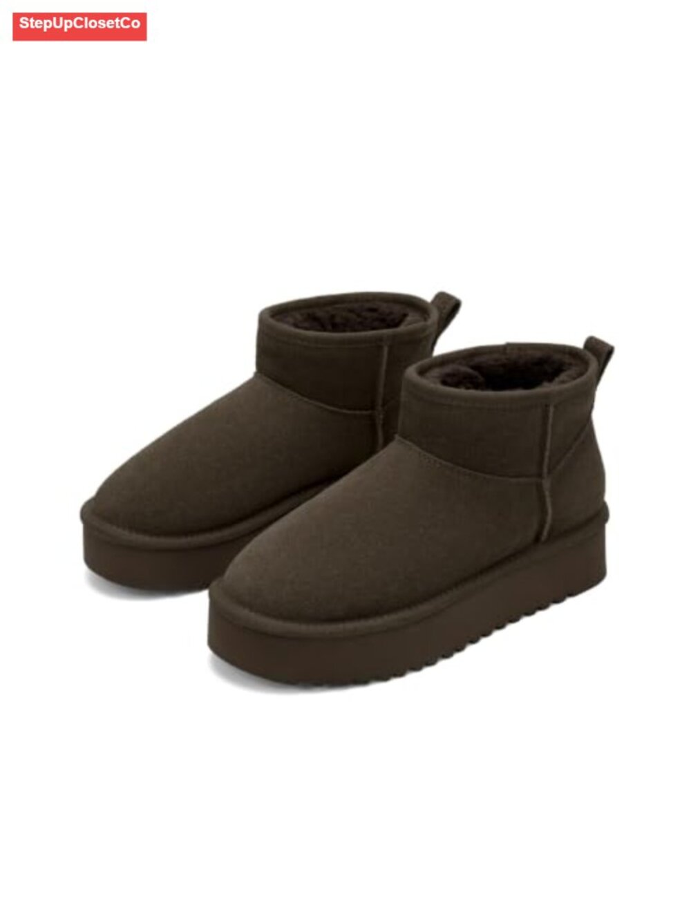 Genuine Suede Women's Ankle Snow Boots Faux Fur Lining Slip-On Winter Boots
